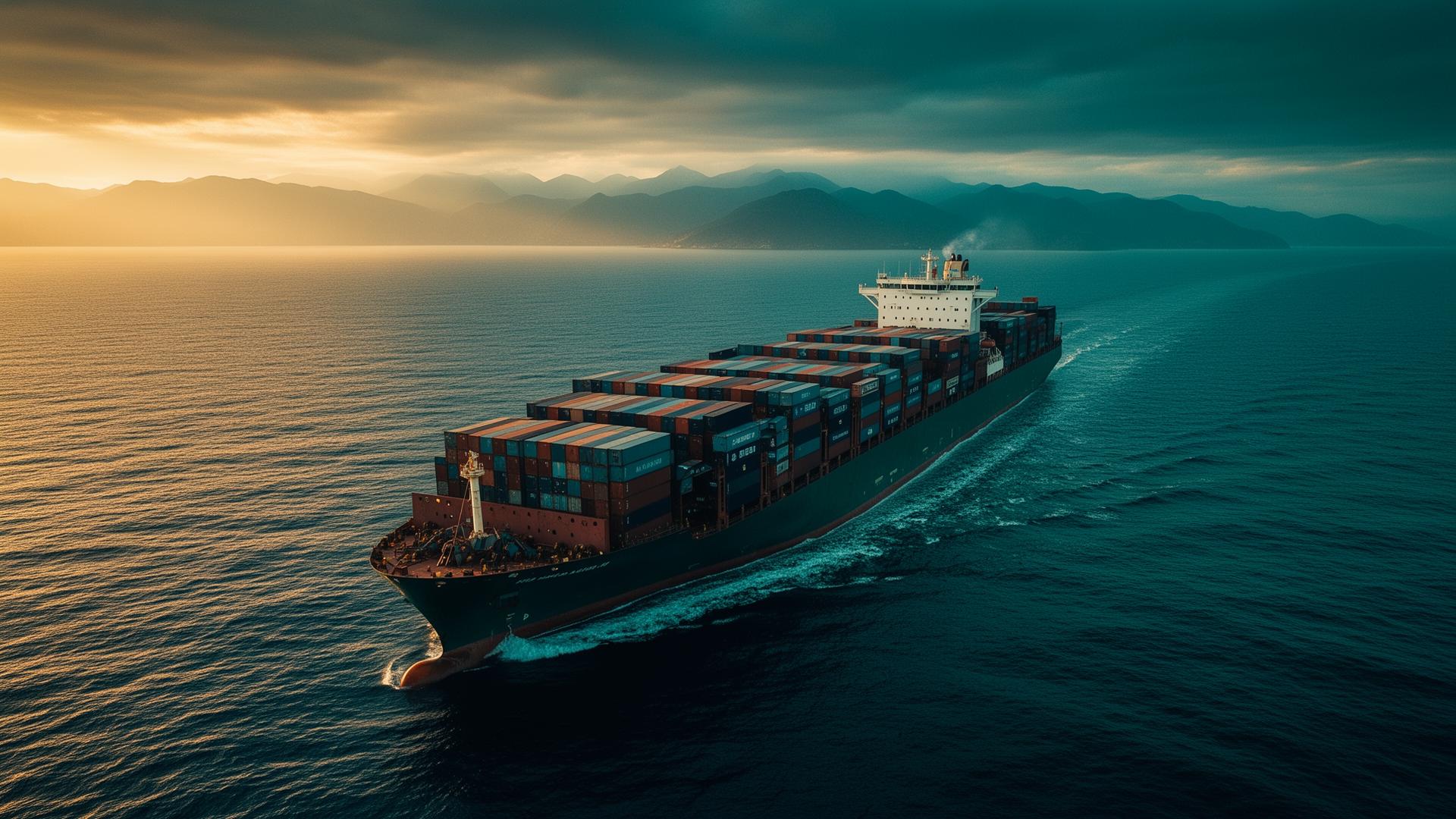 Cargo container ship at sea